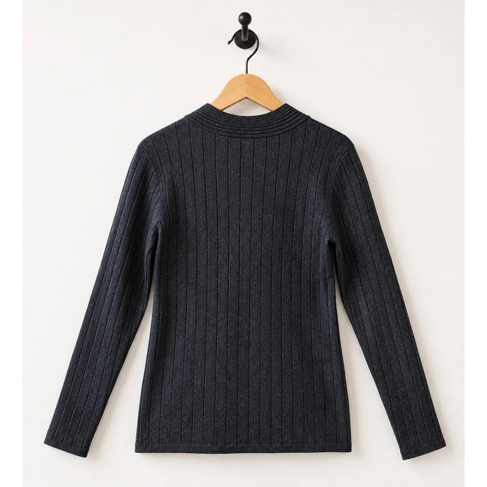 Style & Co Black Metallic Ribbed V-Neck Sweater Top Size‎ Large